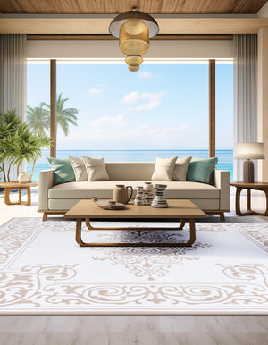 Snow White 6' x 6' Hermitage Square Area Rug 55% Polypropylene & 45% Polyester Easy Clean Stain-Resistant Carpet for Living, Office, Dorm Rooms for Sale at Rug Engine