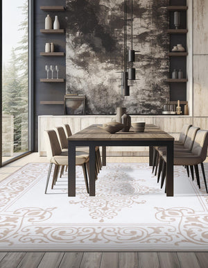 Snow White 10' 8 x 10' 8 Hermitage Square Area Rug 55% Polypropylene & 45% Polyester Easy Clean Stain-Resistant Carpet for Living, Office, Dorm Rooms for Sale at Rug Engine