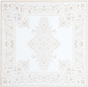 Snow White 6' x 6' Hermitage Square Area Rug 55% Polypropylene & 45% Polyester Easy Clean Stain-Resistant Carpet for Living, Office, Dorm Rooms for Sale at Rug Engine