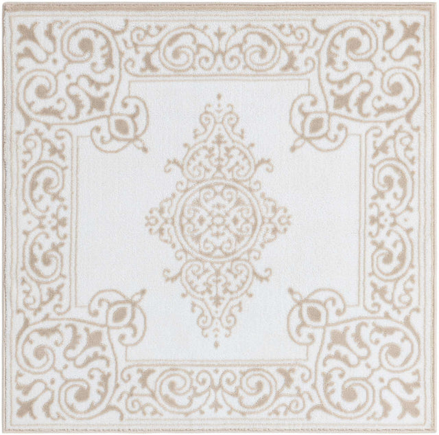 Snow White 3' 3 x 3' 3 Hermitage Square Area Rug 55% Polypropylene & 45% Polyester Easy Clean Stain-Resistant Carpet for Living, Office, Dorm Rooms for Sale at Rug Engine