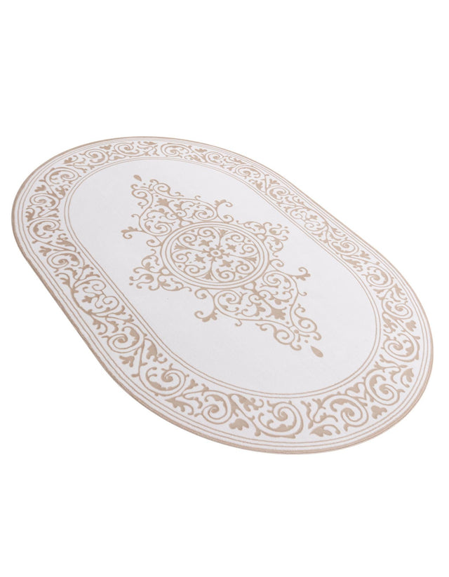Snow White 7' x 10' Hermitage Oval Area Rug 55% Polypropylene & 45% Polyester Easy Clean Stain-Resistant Carpet for Living, Office, Dorm Rooms for Sale at Rug Engine