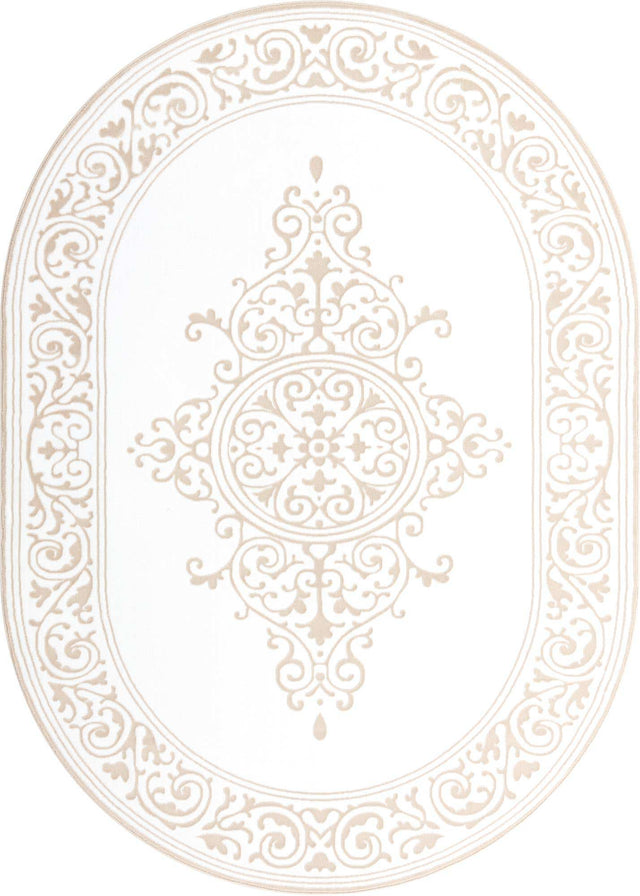 Snow White 7' x 10' Hermitage Oval Area Rug 55% Polypropylene & 45% Polyester Easy Clean Stain-Resistant Carpet for Living, Office, Dorm Rooms for Sale at Rug Engine