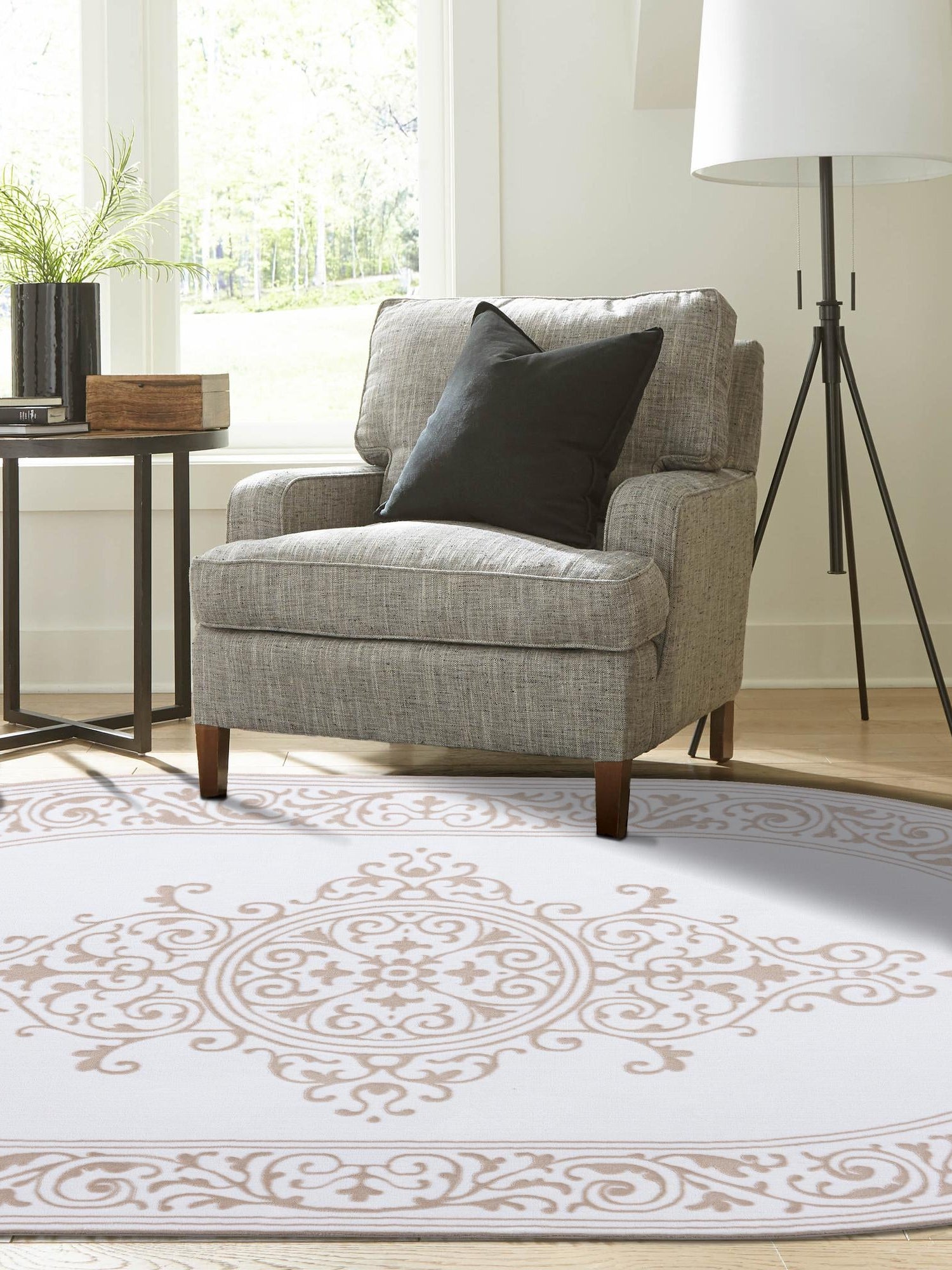 Snow White 7' x 10' Hermitage Oval Area Rug 55% Polypropylene & 45% Polyester Easy Clean Stain-Resistant Carpet for Living, Office, Dorm Rooms for Sale at Rug Engine