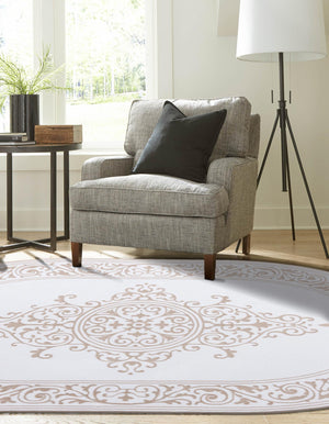 Snow White 5' 3 x 8' Hermitage Oval Area Rug 55% Polypropylene & 45% Polyester Easy Clean Stain-Resistant Carpet for Living, Office, Dorm Rooms for Sale at Rug Engine