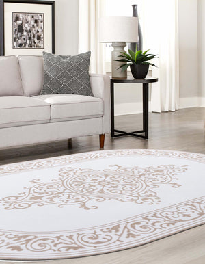 Snow White 5' 3 x 8' Hermitage Oval Area Rug 55% Polypropylene & 45% Polyester Easy Clean Stain-Resistant Carpet for Living, Office, Dorm Rooms for Sale at Rug Engine