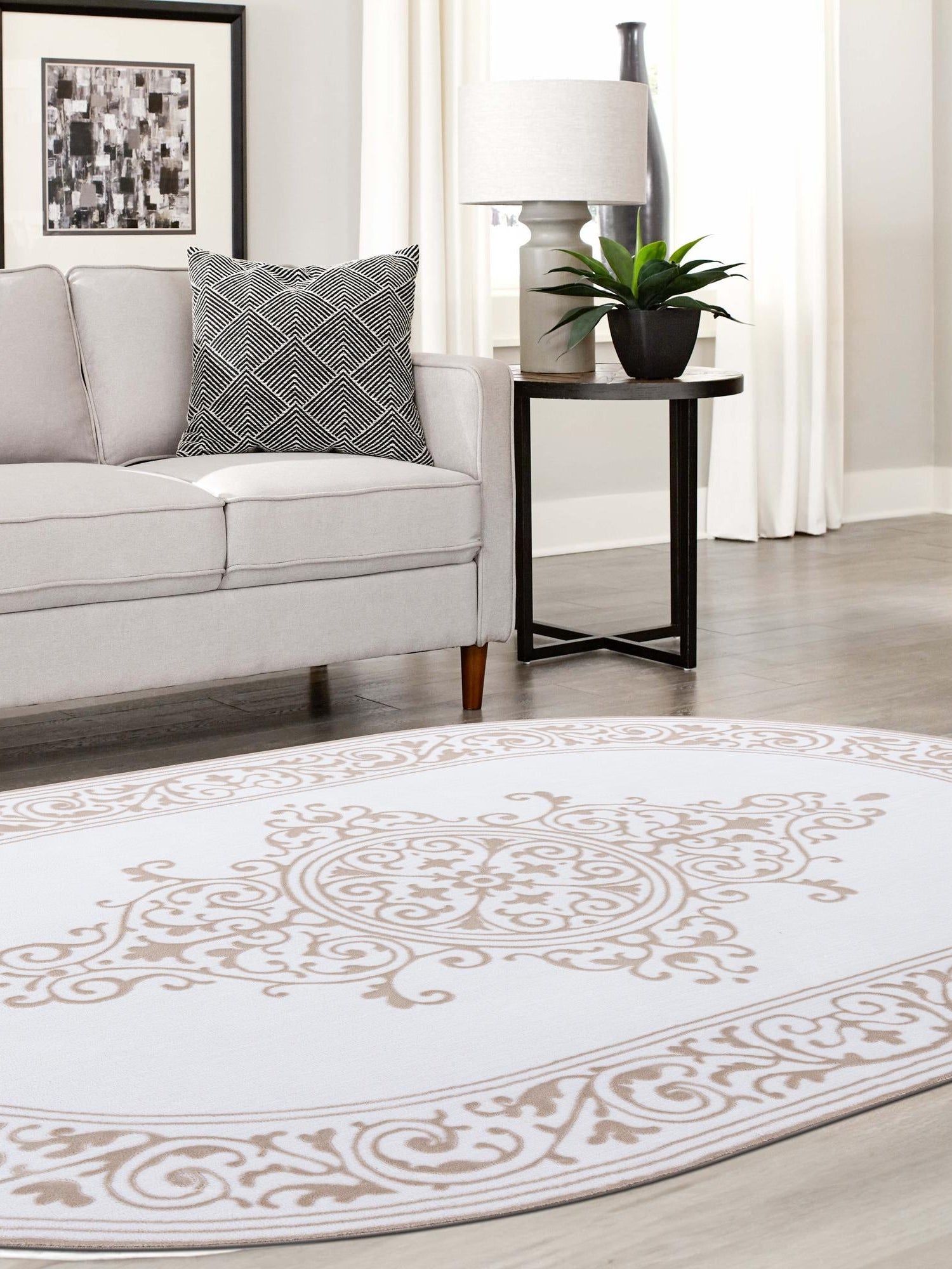 Snow White 4' x 6' Hermitage Oval Area Rug 55% Polypropylene & 45% Polyester Easy Clean Stain-Resistant Carpet for Living, Office, Dorm Rooms for Sale at Rug Engine