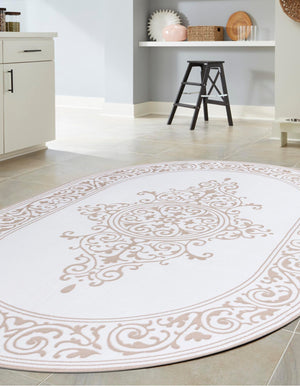 Snow White 2' x 3' Hermitage Oval Area Rug 55% Polypropylene & 45% Polyester Easy Clean Stain-Resistant Carpet for Living, Office, Dorm Rooms for Sale at Rug Engine