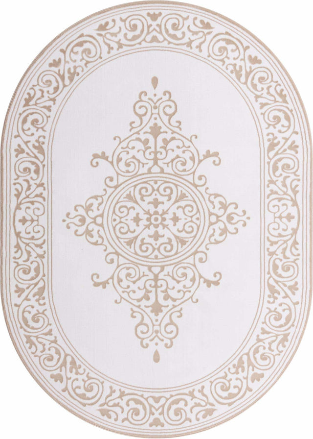 Snow White 5' 3 x 8' Hermitage Oval Area Rug 55% Polypropylene & 45% Polyester Easy Clean Stain-Resistant Carpet for Living, Office, Dorm Rooms for Sale at Rug Engine