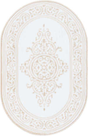 Snow White 2' x 3' Hermitage Oval Area Rug 55% Polypropylene & 45% Polyester Easy Clean Stain-Resistant Carpet for Living, Office, Dorm Rooms for Sale at Rug Engine