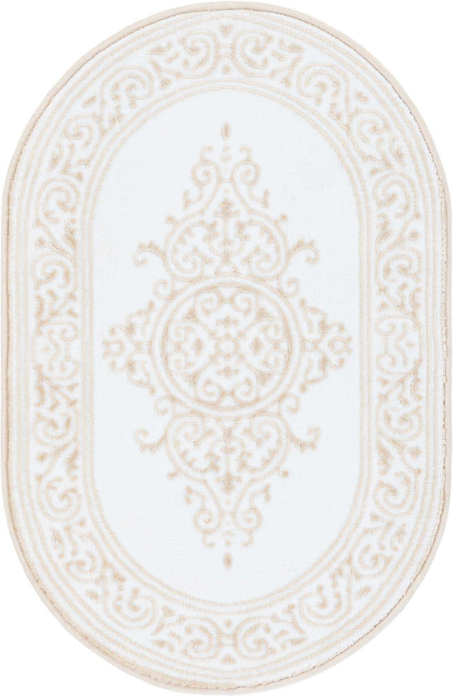 Snow White 2' x 3' Hermitage Oval Area Rug 55% Polypropylene & 45% Polyester Easy Clean Stain-Resistant Carpet for Living, Office, Dorm Rooms for Sale at Rug Engine