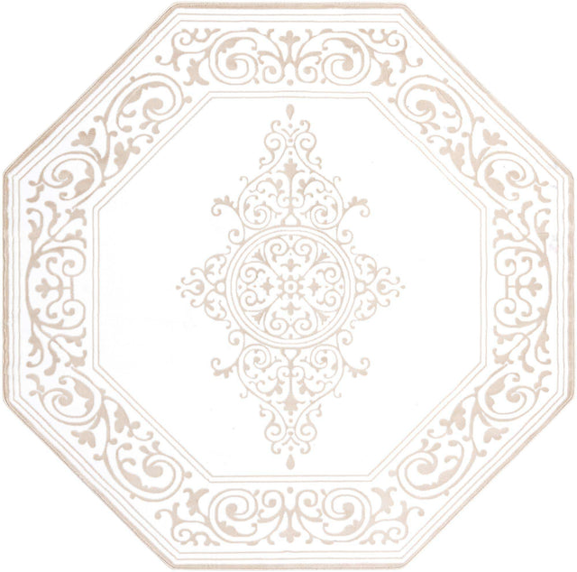Snow White 7' 10 x 7' 10 Hermitage Octagon Area Rug 55% Polypropylene & 45% Polyester Easy Clean Stain-Resistant Carpet for Living, Office, Dorm Rooms for Sale at Rug Engine
