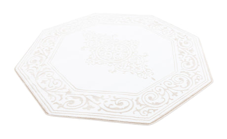 Snow White 5' 3 x 5' 3 Hermitage Octagon Area Rug 55% Polypropylene & 45% Polyester Easy Clean Stain-Resistant Carpet for Living, Office, Dorm Rooms for Sale at Rug Engine