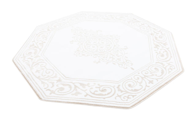 Snow White 5' 3 x 5' 3 Hermitage Octagon Area Rug 55% Polypropylene & 45% Polyester Easy Clean Stain-Resistant Carpet for Living, Office, Dorm Rooms for Sale at Rug Engine
