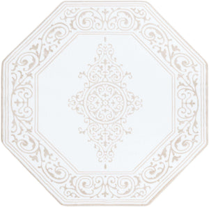 Snow White 5' 3 x 5' 3 Hermitage Octagon Area Rug 55% Polypropylene & 45% Polyester Easy Clean Stain-Resistant Carpet for Living, Office, Dorm Rooms for Sale at Rug Engine