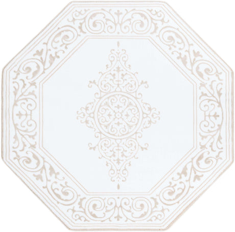 Snow White 5' 3 x 5' 3 Hermitage Octagon Area Rug 55% Polypropylene & 45% Polyester Easy Clean Stain-Resistant Carpet for Living, Office, Dorm Rooms for Sale at Rug Engine