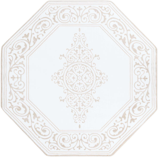 Snow White 5' 3 x 5' 3 Hermitage Octagon Area Rug 55% Polypropylene & 45% Polyester Easy Clean Stain-Resistant Carpet for Living, Office, Dorm Rooms for Sale at Rug Engine