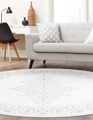 Snow White 10' 8 x 10' 8 Hermitage Round Area Rug 55% Polypropylene & 45% Polyester Easy Clean Stain-Resistant Carpet for Living, Office, Dorm Rooms for Sale at Rug Engine