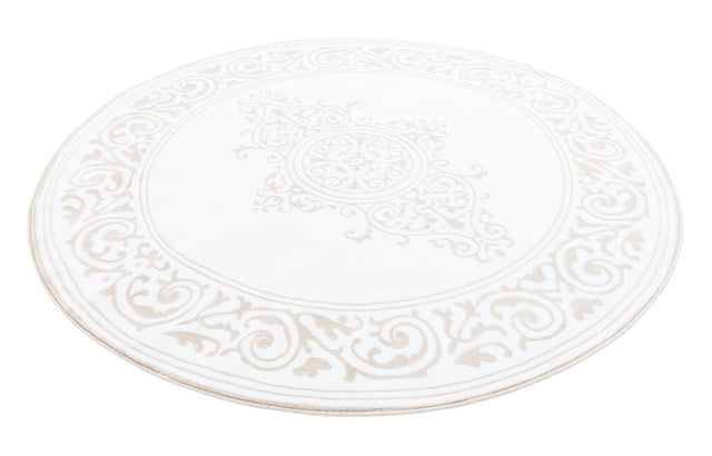 Snow White 6' x 6' Hermitage Round Area Rug 55% Polypropylene & 45% Polyester Easy Clean Stain-Resistant Carpet for Living, Office, Dorm Rooms for Sale at Rug Engine
