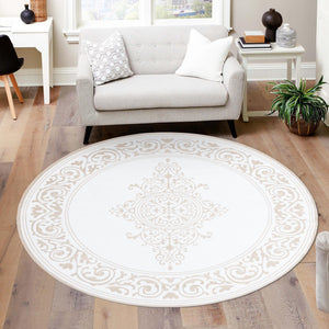 Snow White 6' x 6' Hermitage Round Area Rug 55% Polypropylene & 45% Polyester Easy Clean Stain-Resistant Carpet for Living, Office, Dorm Rooms for Sale at Rug Engine