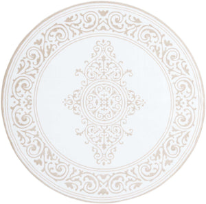 Snow White 6' x 6' Hermitage Round Area Rug 55% Polypropylene & 45% Polyester Easy Clean Stain-Resistant Carpet for Living, Office, Dorm Rooms for Sale at Rug Engine