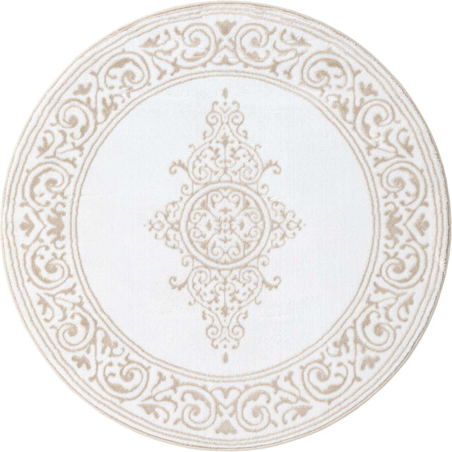 Snow White 4' x 4' Hermitage Round Area Rug 55% Polypropylene & 45% Polyester Easy Clean Stain-Resistant Carpet for Living, Office, Dorm Rooms for Sale at Rug Engine