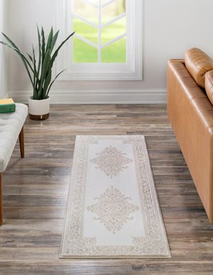 Snow White 2' 6 x 10' Hermitage Runner Area Rug 55% Polypropylene & 45% Polyester Easy Clean Stain-Resistant Carpet for Living, Office, Dorm Rooms for Sale at Rug Engine