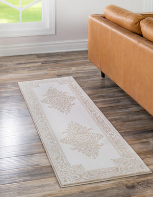 Snow White 2' x 6' Hermitage Runner Area Rug 55% Polypropylene & 45% Polyester Easy Clean Stain-Resistant Carpet for Living, Office, Dorm Rooms for Sale at Rug Engine