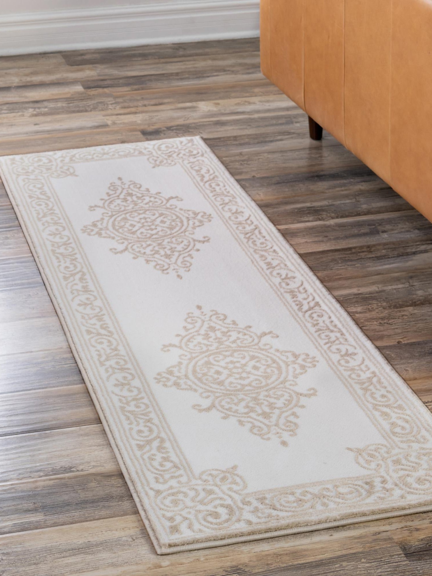 Snow White 2' x 8' Hermitage Runner Area Rug 55% Polypropylene & 45% Polyester Easy Clean Stain-Resistant Carpet for Living, Office, Dorm Rooms for Sale at Rug Engine