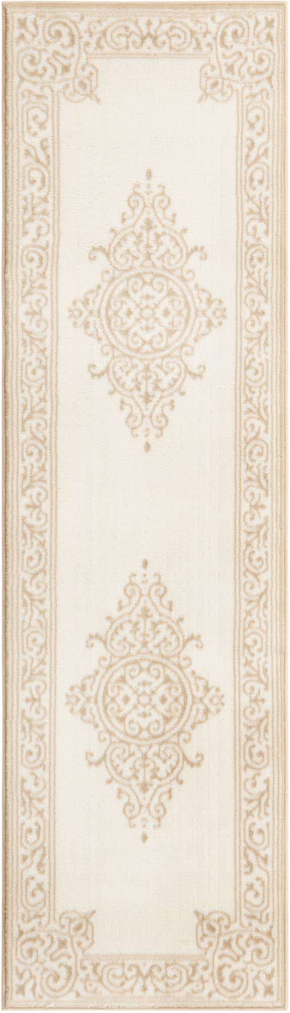 Snow White 2' x 7' Hermitage Runner Area Rug 55% Polypropylene & 45% Polyester Easy Clean Stain-Resistant Carpet for Living, Office, Dorm Rooms for Sale at Rug Engine
