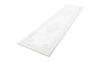 Snow White 2' 6 x 10' Hermitage Runner Area Rug 55% Polypropylene & 45% Polyester Easy Clean Stain-Resistant Carpet for Living, Office, Dorm Rooms for Sale at Rug Engine