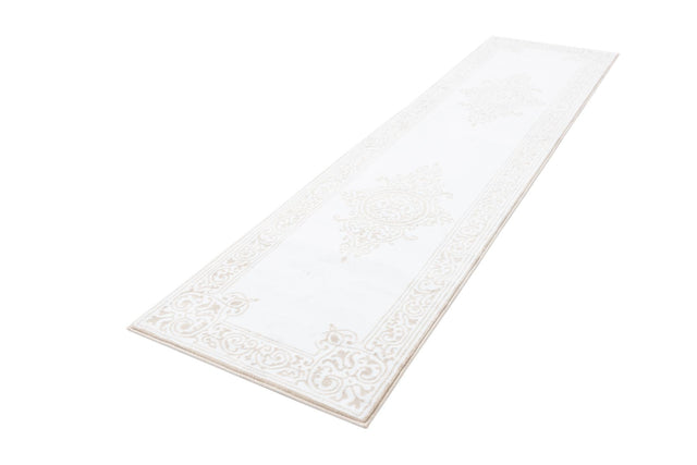 Snow White 2' 6 x 10' Hermitage Runner Area Rug 55% Polypropylene & 45% Polyester Easy Clean Stain-Resistant Carpet for Living, Office, Dorm Rooms for Sale at Rug Engine