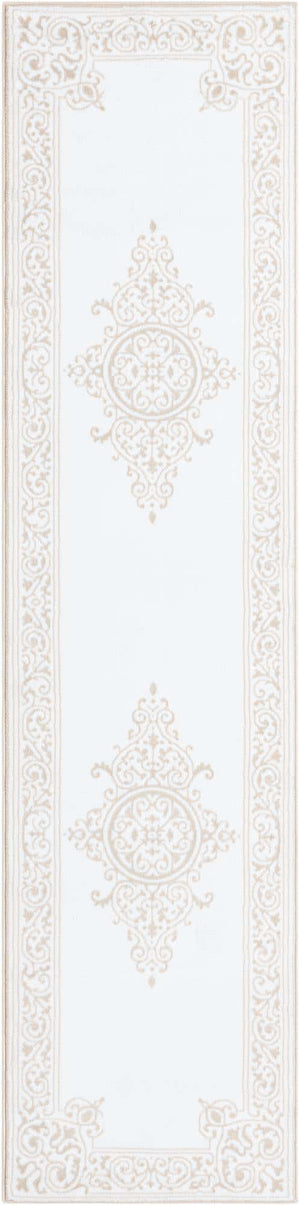 Snow White 2' 6 x 10' Hermitage Runner Area Rug 55% Polypropylene & 45% Polyester Easy Clean Stain-Resistant Carpet for Living, Office, Dorm Rooms for Sale at Rug Engine