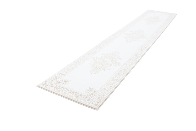 Snow White 2' 6 x 13' Hermitage Runner Area Rug 55% Polypropylene & 45% Polyester Easy Clean Stain-Resistant Carpet for Living, Office, Dorm Rooms for Sale at Rug Engine