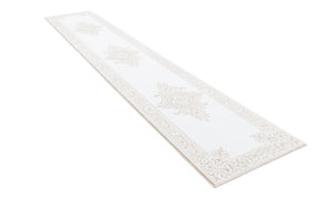 Snow White 2' 6 x 14' Hermitage Runner Area Rug 55% Polypropylene & 45% Polyester Easy Clean Stain-Resistant Carpet for Living, Office, Dorm Rooms for Sale at Rug Engine