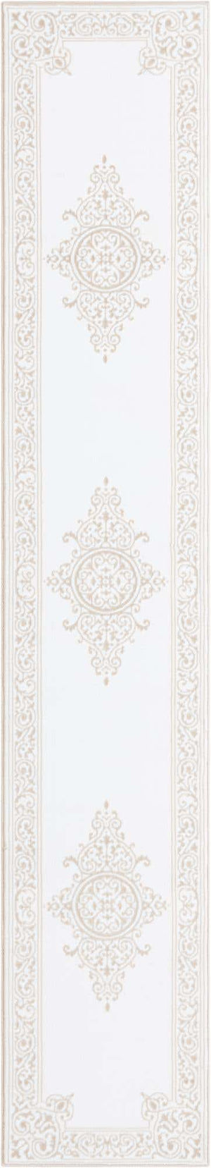 Snow White 2' 6 x 14' Hermitage Runner Area Rug 55% Polypropylene & 45% Polyester Easy Clean Stain-Resistant Carpet for Living, Office, Dorm Rooms for Sale at Rug Engine