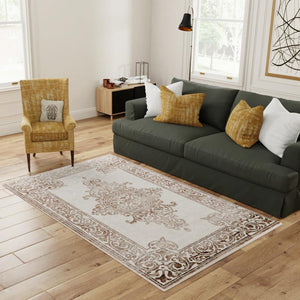 Chocolate Brown 6' x 9' Hermitage Rectangle Area Rug 55% Polypropylene & 45% Polyester Easy Clean Stain-Resistant Carpet for Living, Office, Dorm Rooms for Sale at Rug Engine