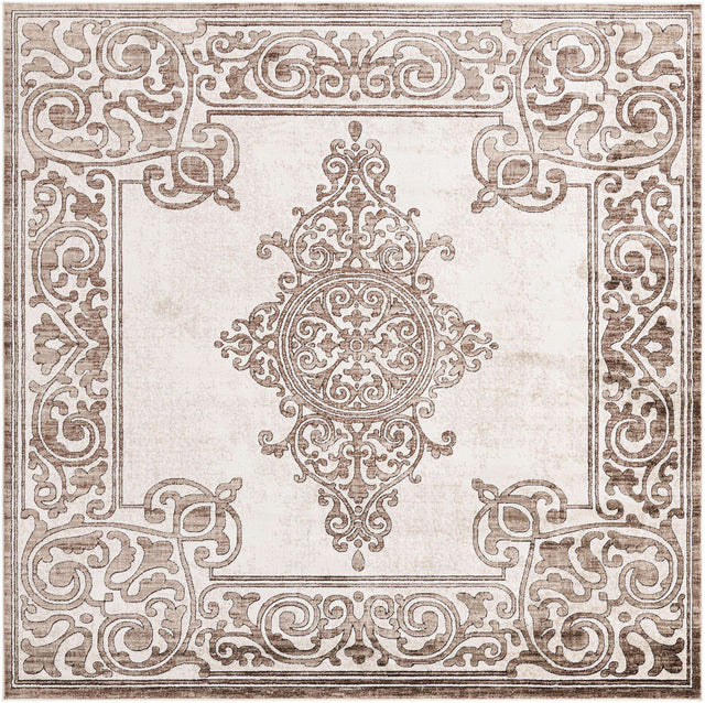 Chocolate Brown 7' 10 x 7' 10 Hermitage Square Area Rug 55% Polypropylene & 45% Polyester Easy Clean Stain-Resistant Carpet for Living, Office, Dorm Rooms for Sale at Rug Engine