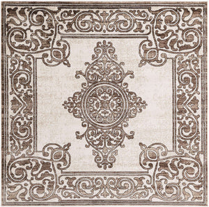 Chocolate Brown 6' x 6' Hermitage Square Area Rug 55% Polypropylene & 45% Polyester Easy Clean Stain-Resistant Carpet for Living, Office, Dorm Rooms for Sale at Rug Engine