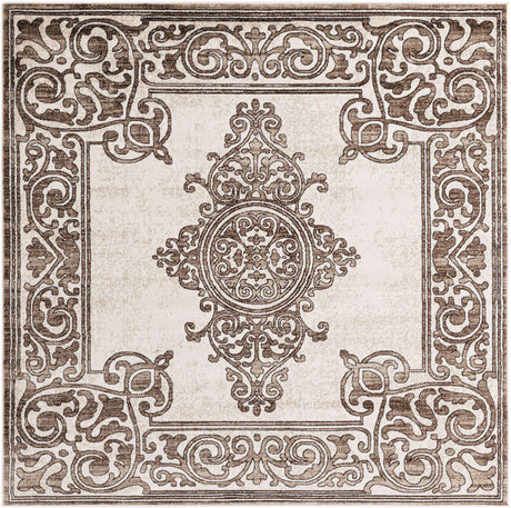 Chocolate Brown 6' x 6' Hermitage Square Area Rug 55% Polypropylene & 45% Polyester Easy Clean Stain-Resistant Carpet for Living, Office, Dorm Rooms for Sale at Rug Engine