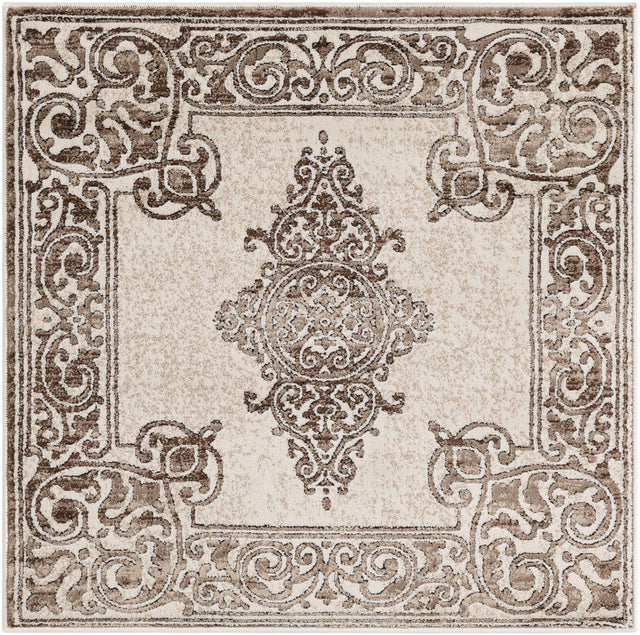 Chocolate Brown 3' 3 x 3' 3 Hermitage Square Area Rug 55% Polypropylene & 45% Polyester Easy Clean Stain-Resistant Carpet for Living, Office, Dorm Rooms for Sale at Rug Engine