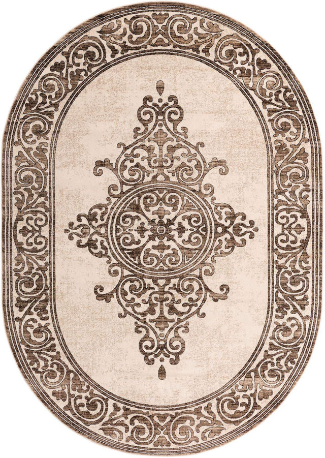 Chocolate Brown 7' x 10' Hermitage Oval Area Rug 55% Polypropylene & 45% Polyester Easy Clean Stain-Resistant Carpet for Living, Office, Dorm Rooms for Sale at Rug Engine