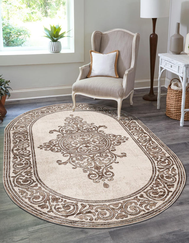 Chocolate Brown 4' x 6' Hermitage Oval Area Rug 55% Polypropylene & 45% Polyester Easy Clean Stain-Resistant Carpet for Living, Office, Dorm Rooms for Sale at Rug Engine