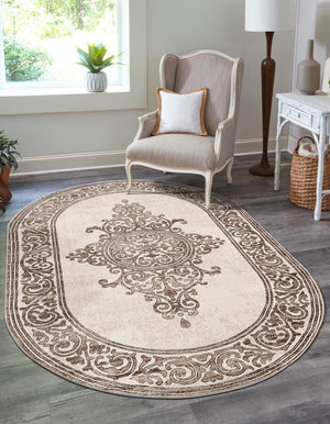 Chocolate Brown 2' x 3' Hermitage Oval Area Rug 55% Polypropylene & 45% Polyester Easy Clean Stain-Resistant Carpet for Living, Office, Dorm Rooms for Sale at Rug Engine