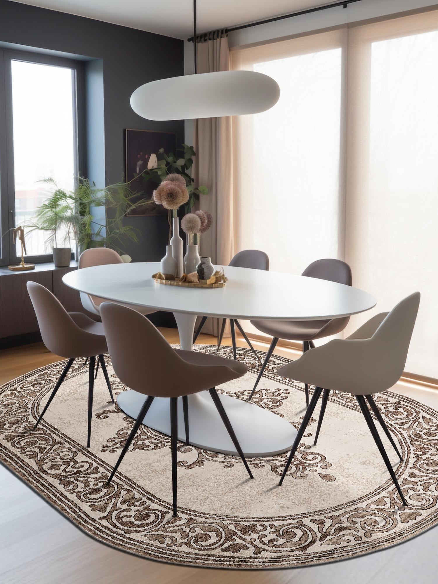 Chocolate Brown 7' x 10' Hermitage Oval Area Rug 55% Polypropylene & 45% Polyester Easy Clean Stain-Resistant Carpet for Living, Office, Dorm Rooms for Sale at Rug Engine