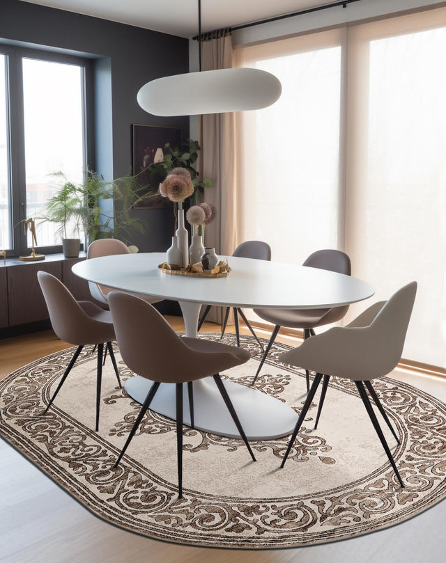 Chocolate Brown 5' 3 x 8' Hermitage Oval Area Rug 55% Polypropylene & 45% Polyester Easy Clean Stain-Resistant Carpet for Living, Office, Dorm Rooms for Sale at Rug Engine