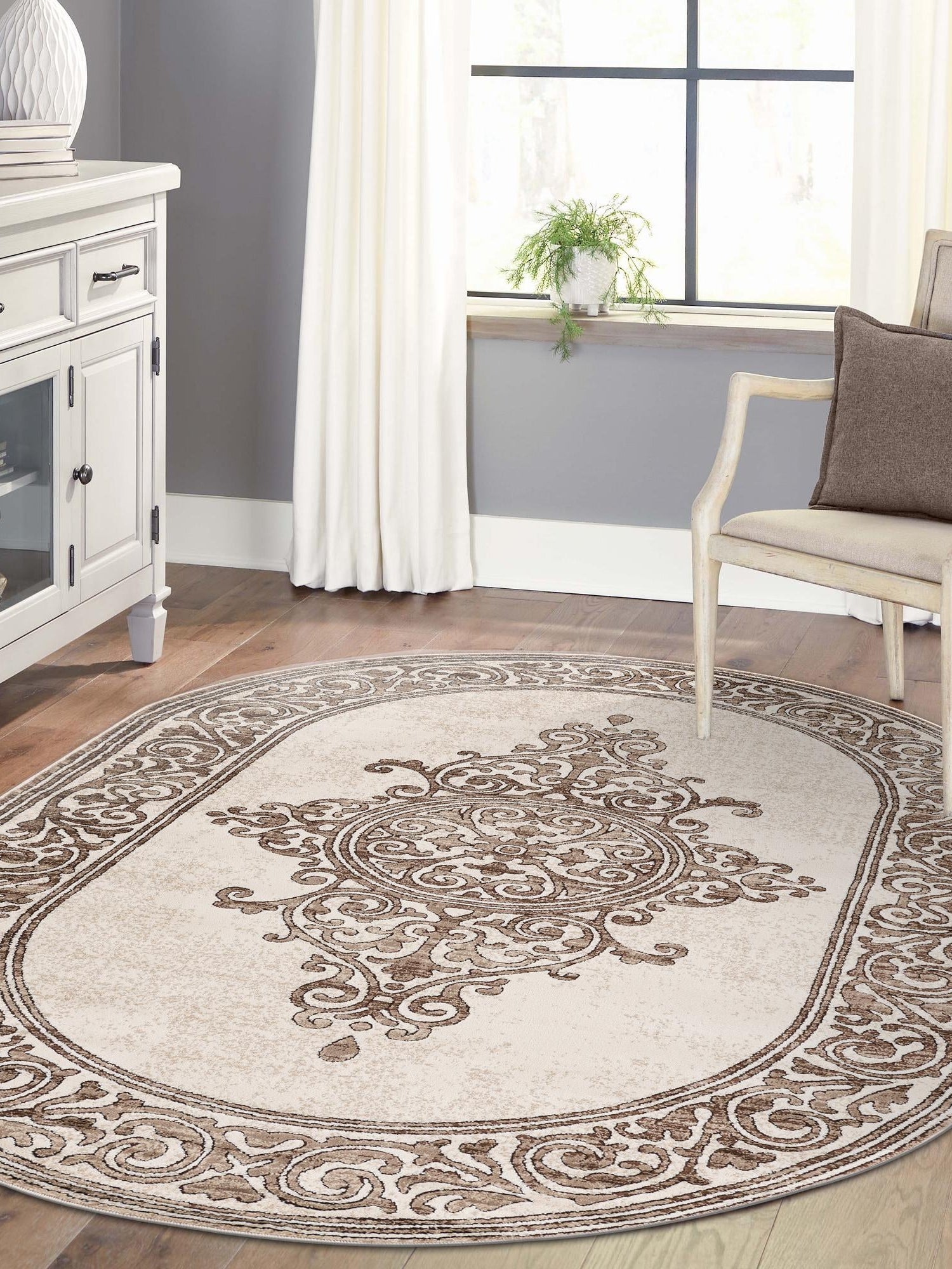 Chocolate Brown 4' x 6' Hermitage Oval Area Rug 55% Polypropylene & 45% Polyester Easy Clean Stain-Resistant Carpet for Living, Office, Dorm Rooms for Sale at Rug Engine