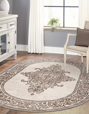 Chocolate Brown 4' x 6' Hermitage Oval Area Rug 55% Polypropylene & 45% Polyester Easy Clean Stain-Resistant Carpet for Living, Office, Dorm Rooms for Sale at Rug Engine