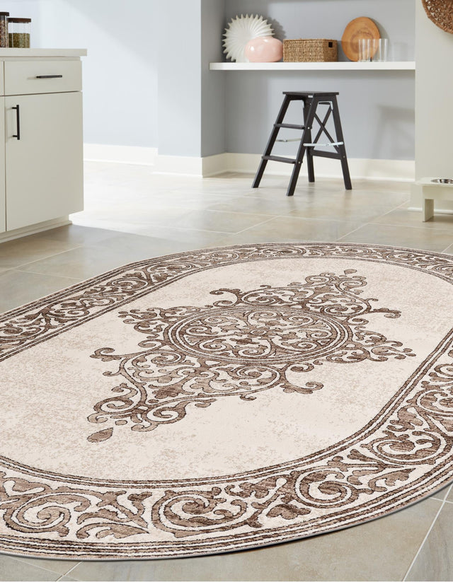 Chocolate Brown 4' x 6' Hermitage Oval Area Rug 55% Polypropylene & 45% Polyester Easy Clean Stain-Resistant Carpet for Living, Office, Dorm Rooms for Sale at Rug Engine