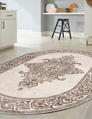 Chocolate Brown 5' 3 x 8' Hermitage Oval Area Rug 55% Polypropylene & 45% Polyester Easy Clean Stain-Resistant Carpet for Living, Office, Dorm Rooms for Sale at Rug Engine
