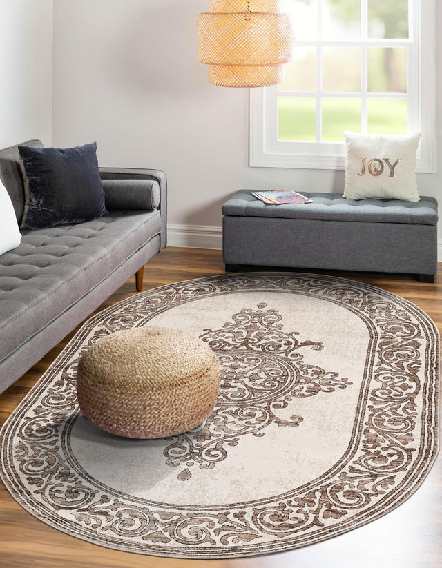Chocolate Brown 4' x 6' Hermitage Oval Area Rug 55% Polypropylene & 45% Polyester Easy Clean Stain-Resistant Carpet for Living, Office, Dorm Rooms for Sale at Rug Engine